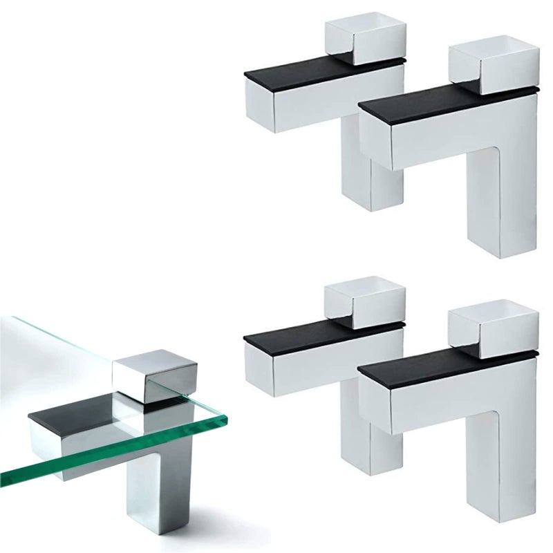 AWEN 4 Pcs Adjustable Wood/Glass Floating Shelf Brackets Wall Mount  Polished Chrome - Image 1